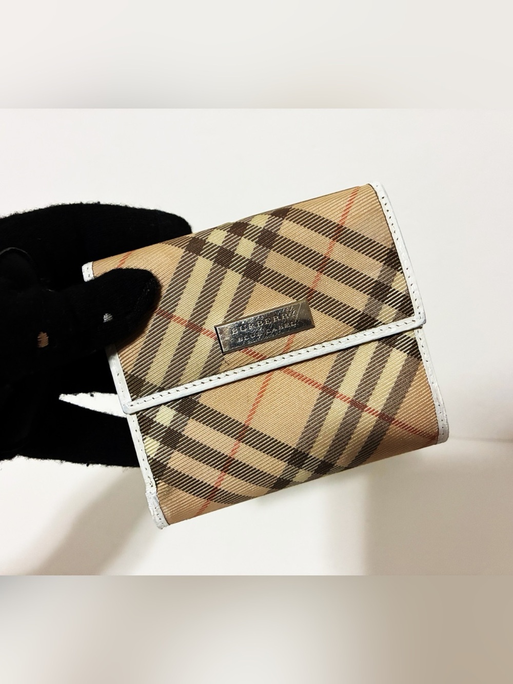 Authentic Burberry Blue Label Brown Nova Check Small  Trifold Wallet Preowned